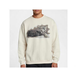 Hanes, Large, Cream, Snow Leopard Graphic Crewneck Sweatshirt
